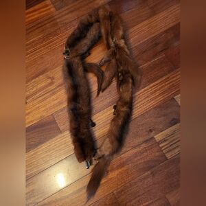 Vintage Mink Stole Brown Real Fur Neck Warmer Old Money Fashion Winter Scarf